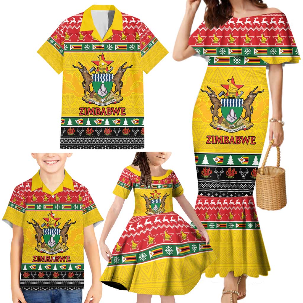 Zimbabwe Christmas Family Matching Mermaid Dress and Hawaiian Shirt Coat Of Arms Muve neKisimusi - Wonder Print Shop