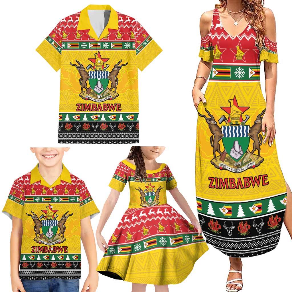 Zimbabwe Christmas Family Matching Summer Maxi Dress and Hawaiian Shirt Coat Of Arms Muve neKisimusi - Wonder Print Shop