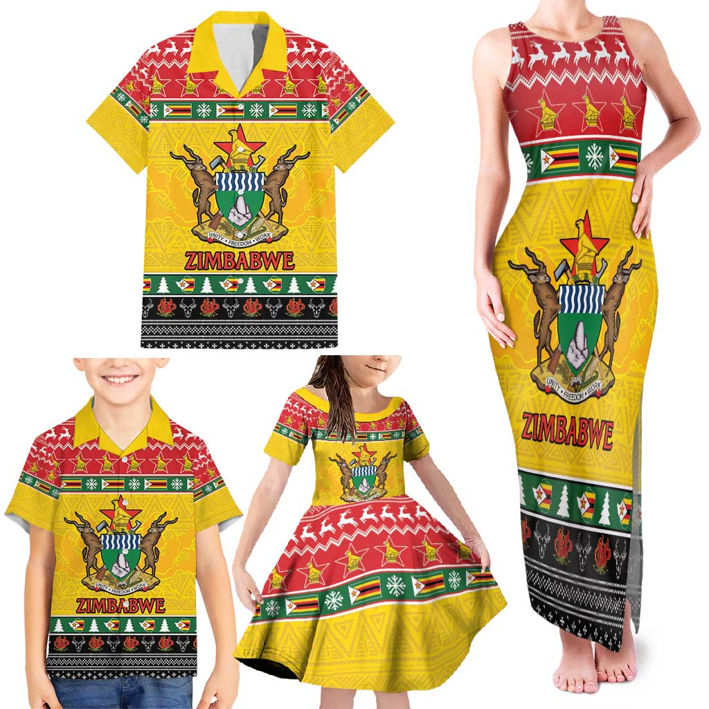 Zimbabwe Christmas Family Matching Tank Maxi Dress and Hawaiian Shirt Coat Of Arms Muve neKisimusi - Wonder Print Shop