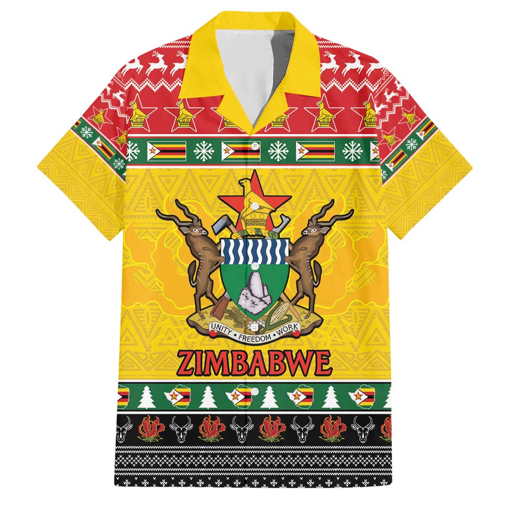 Zimbabwe Christmas Hawaiian Shirt Coat Of Arms Muve neKisimusi