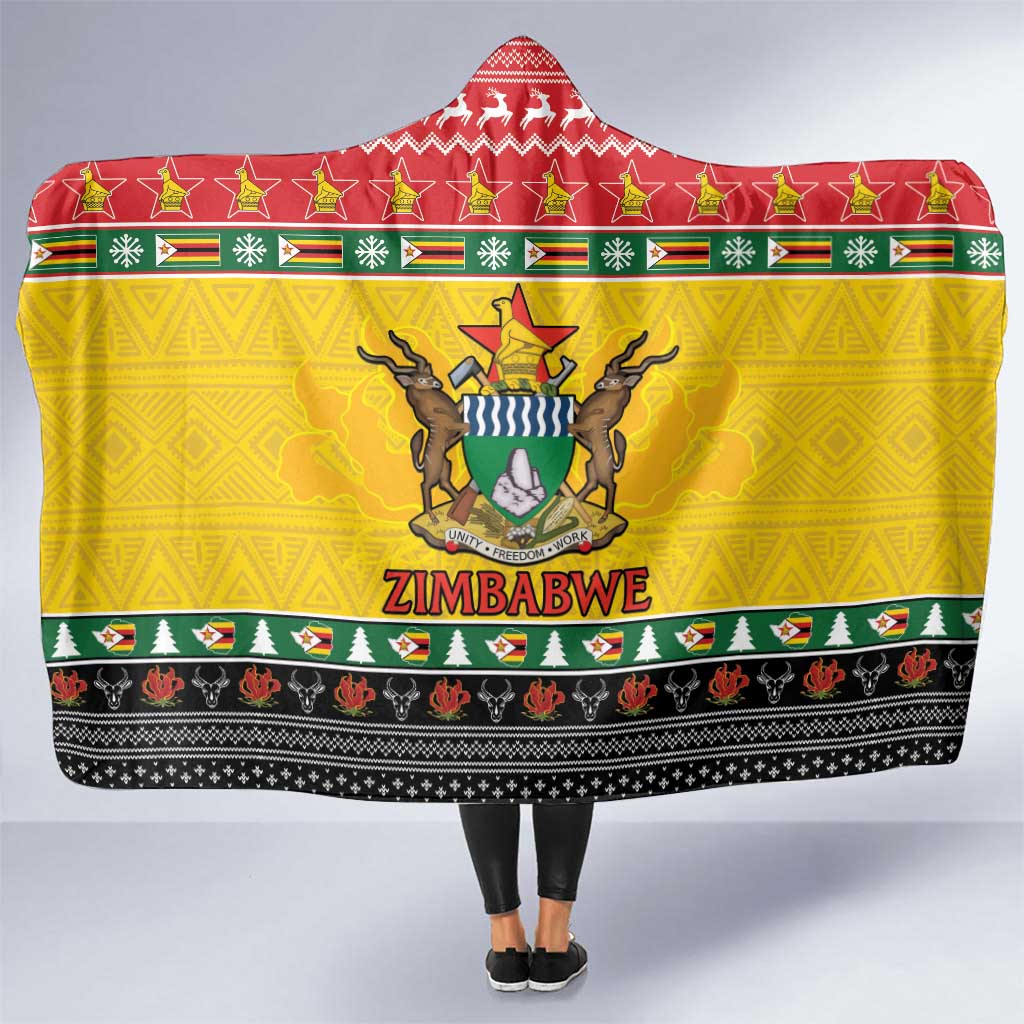 Zimbabwe Christmas Hooded Blanket Coat Of Arms Muve neKisimusi