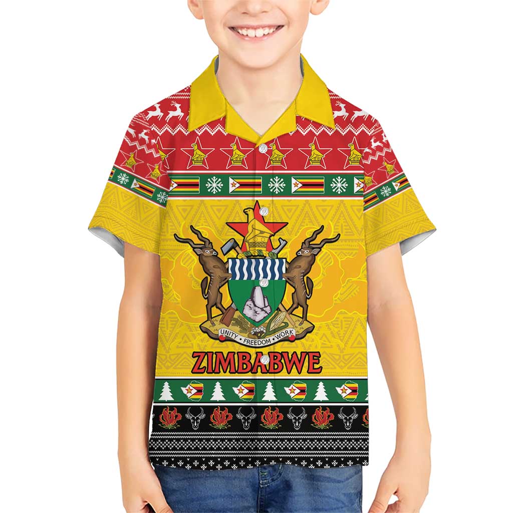 Zimbabwe Christmas Kid Hawaiian Shirt Coat Of Arms Muve neKisimusi - Wonder Print Shop