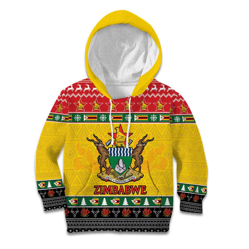 Zimbabwe Christmas Kid Hoodie Coat Of Arms Muve neKisimusi