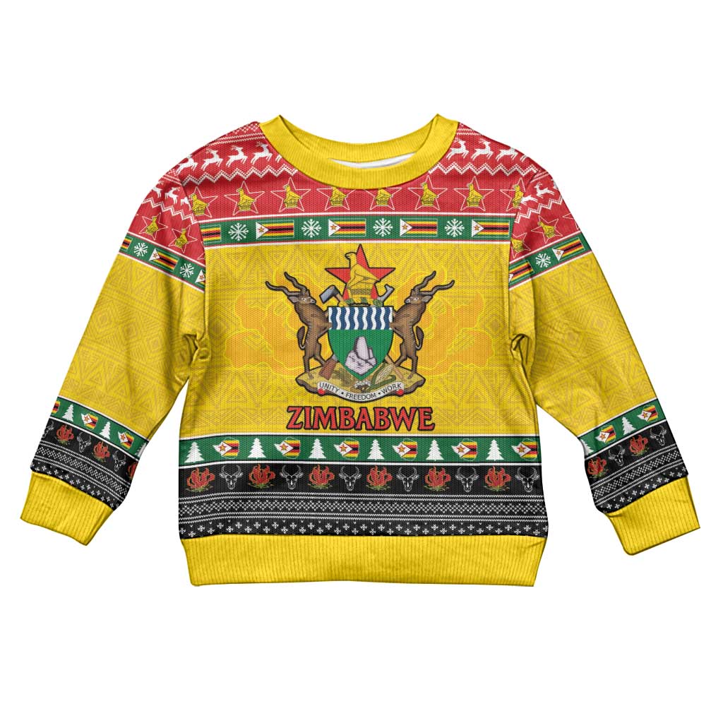 Zimbabwe Christmas Kid Ugly Christmas Sweater Coat Of Arms Muve neKisimusi - Wonder Print Shop