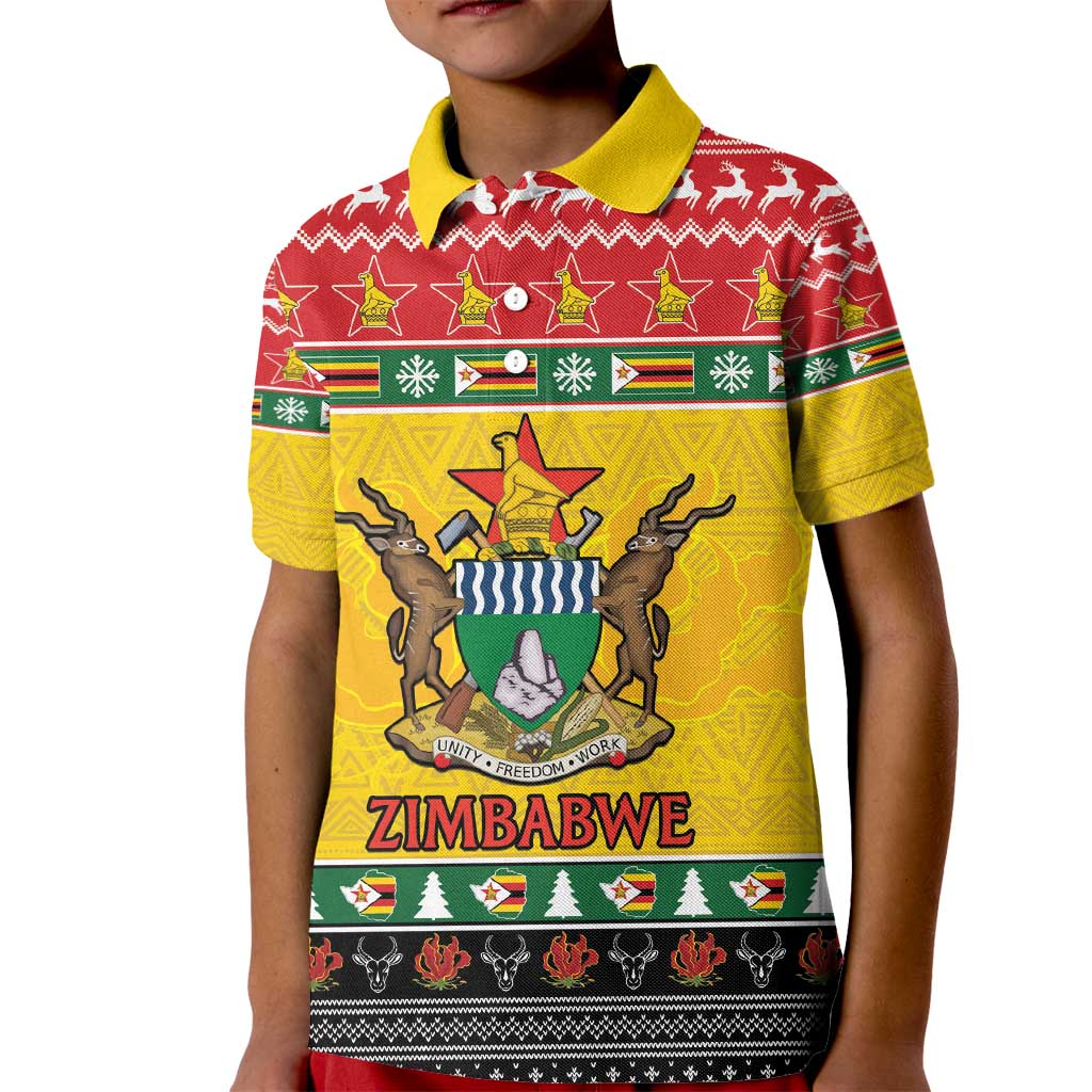 Zimbabwe Christmas Kid Polo Shirt Coat Of Arms Muve neKisimusi - Wonder Print Shop