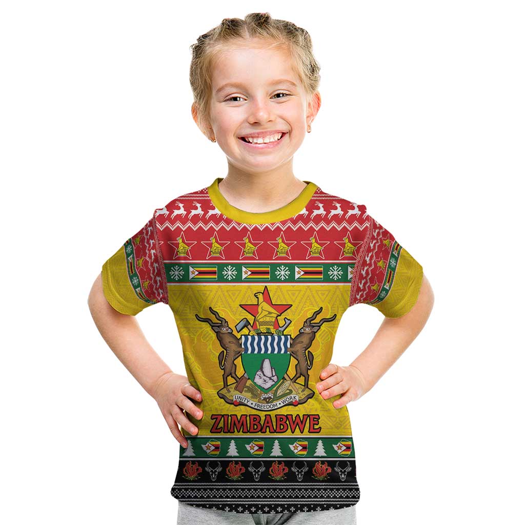 Zimbabwe Christmas Kid T Shirt Coat Of Arms Muve neKisimusi - Wonder Print Shop