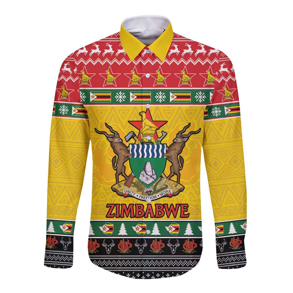 Zimbabwe Christmas Long Sleeve Button Shirt Coat Of Arms Muve neKisimusi - Wonder Print Shop