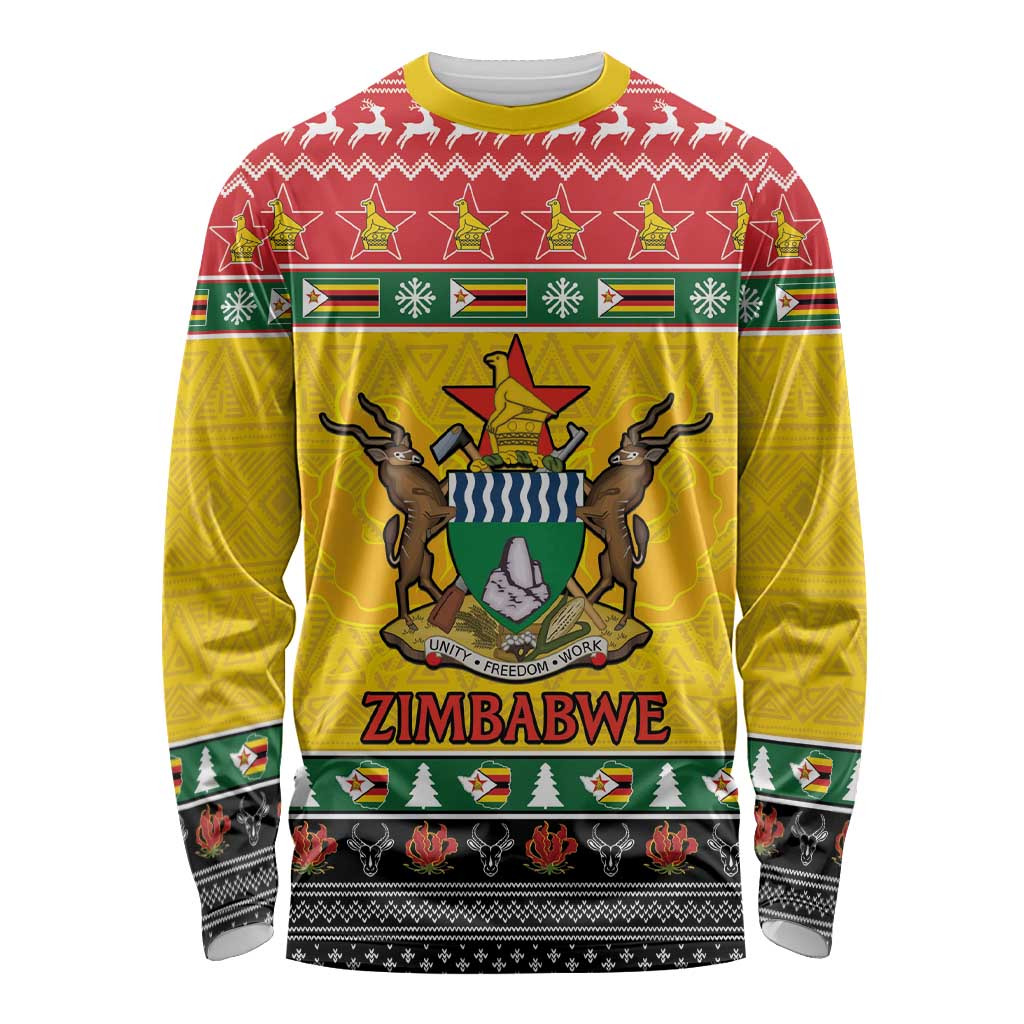 Zimbabwe Christmas Long Sleeve Shirt Coat Of Arms Muve neKisimusi - Wonder Print Shop