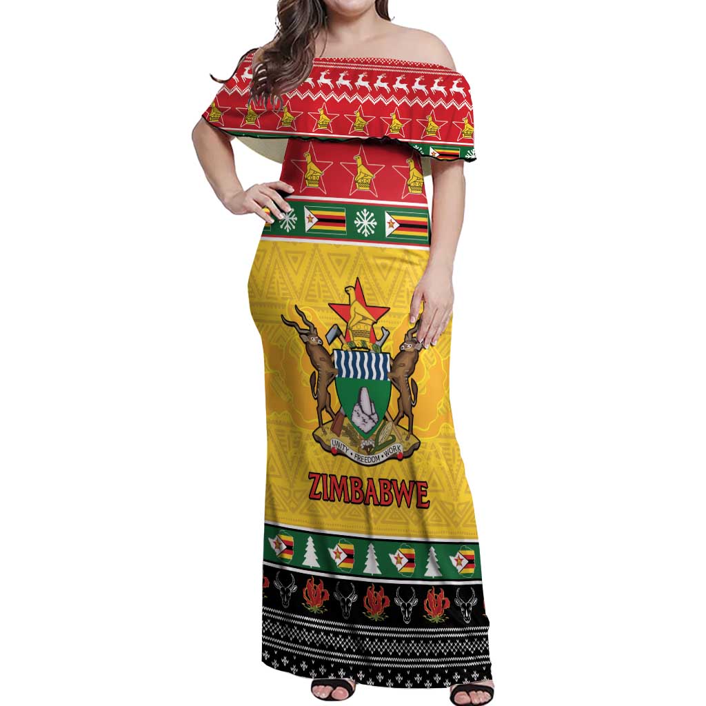 Zimbabwe Christmas Off Shoulder Maxi Dress Coat Of Arms Muve neKisimusi - Wonder Print Shop