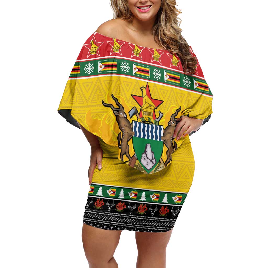 Zimbabwe Christmas Off Shoulder Short Dress Coat Of Arms Muve neKisimusi - Wonder Print Shop