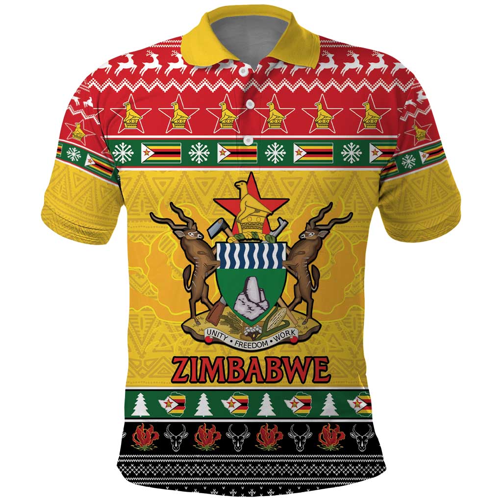 Zimbabwe Christmas Polo Shirt Coat Of Arms Muve neKisimusi