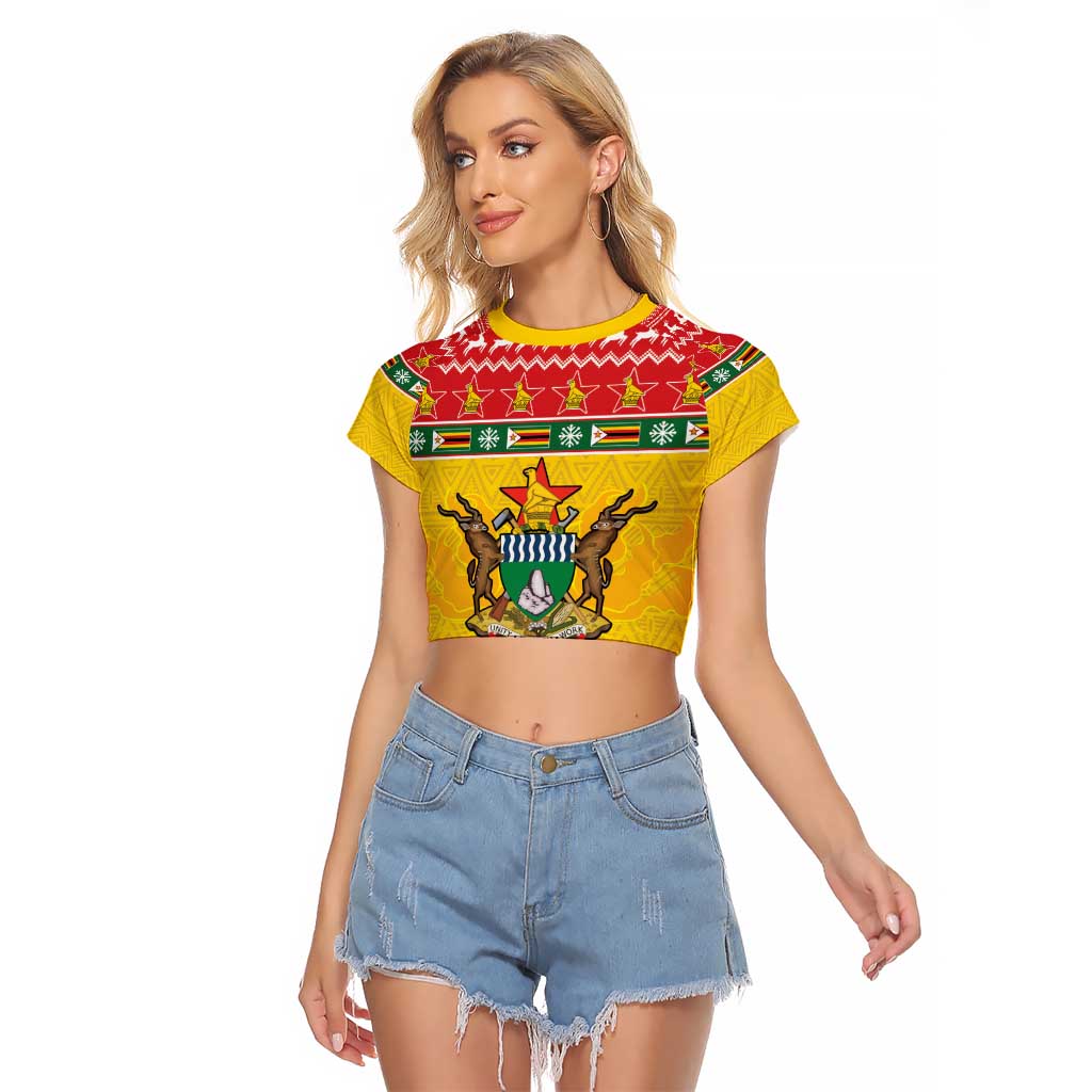 Zimbabwe Christmas Raglan Cropped T Shirt Coat Of Arms Muve neKisimusi - Wonder Print Shop