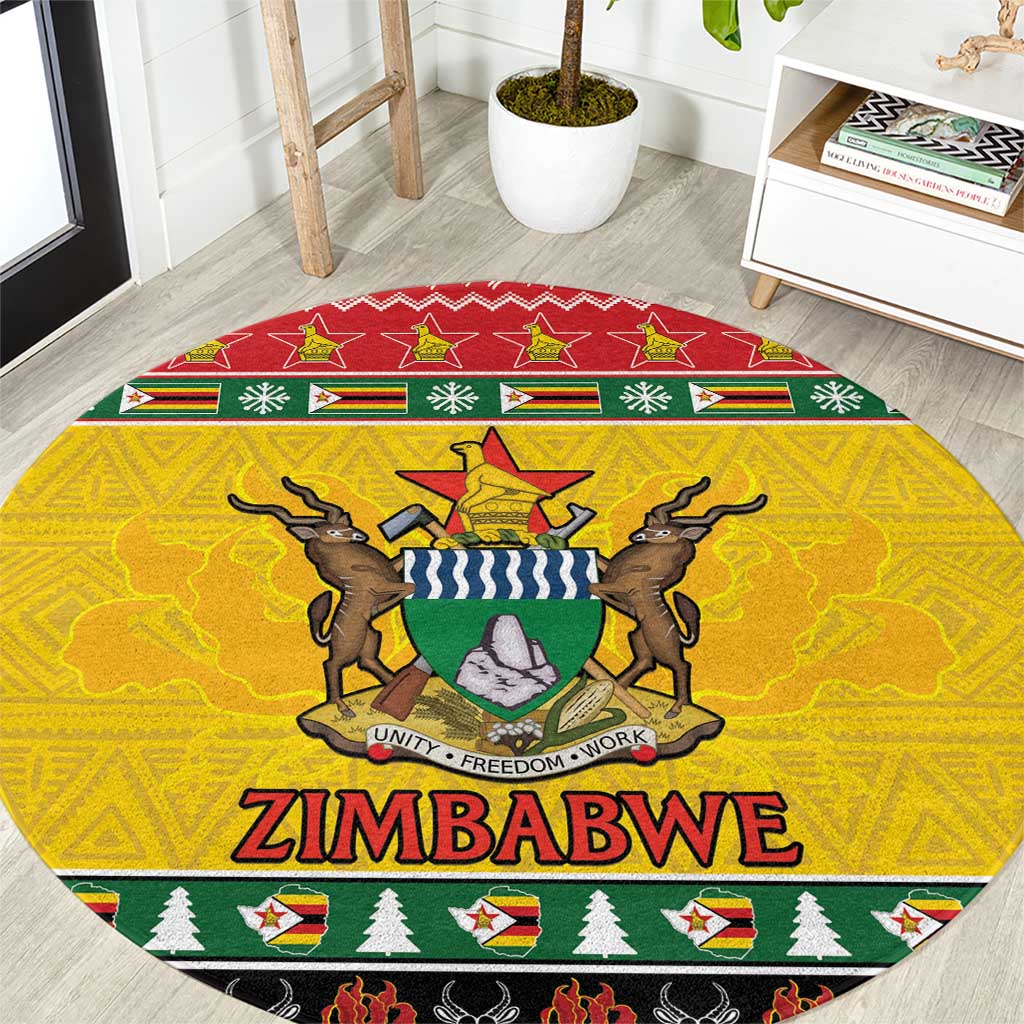 Zimbabwe Christmas Round Carpet Coat Of Arms Muve neKisimusi