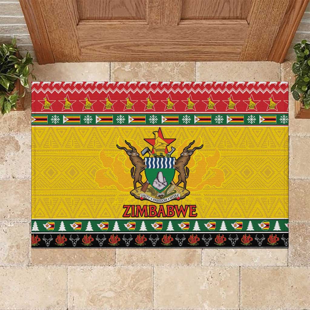 Zimbabwe Christmas Rubber Doormat Coat Of Arms Muve neKisimusi - Wonder Print Shop