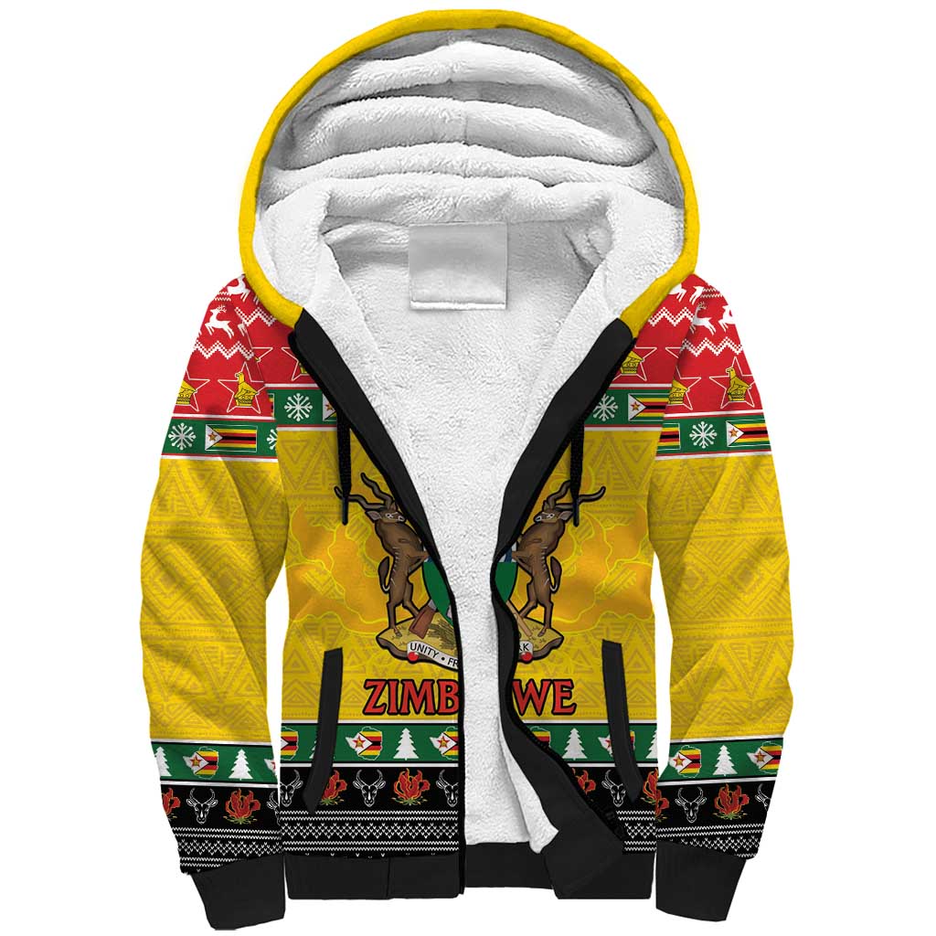 Zimbabwe Christmas Sherpa Hoodie Coat Of Arms Muve neKisimusi