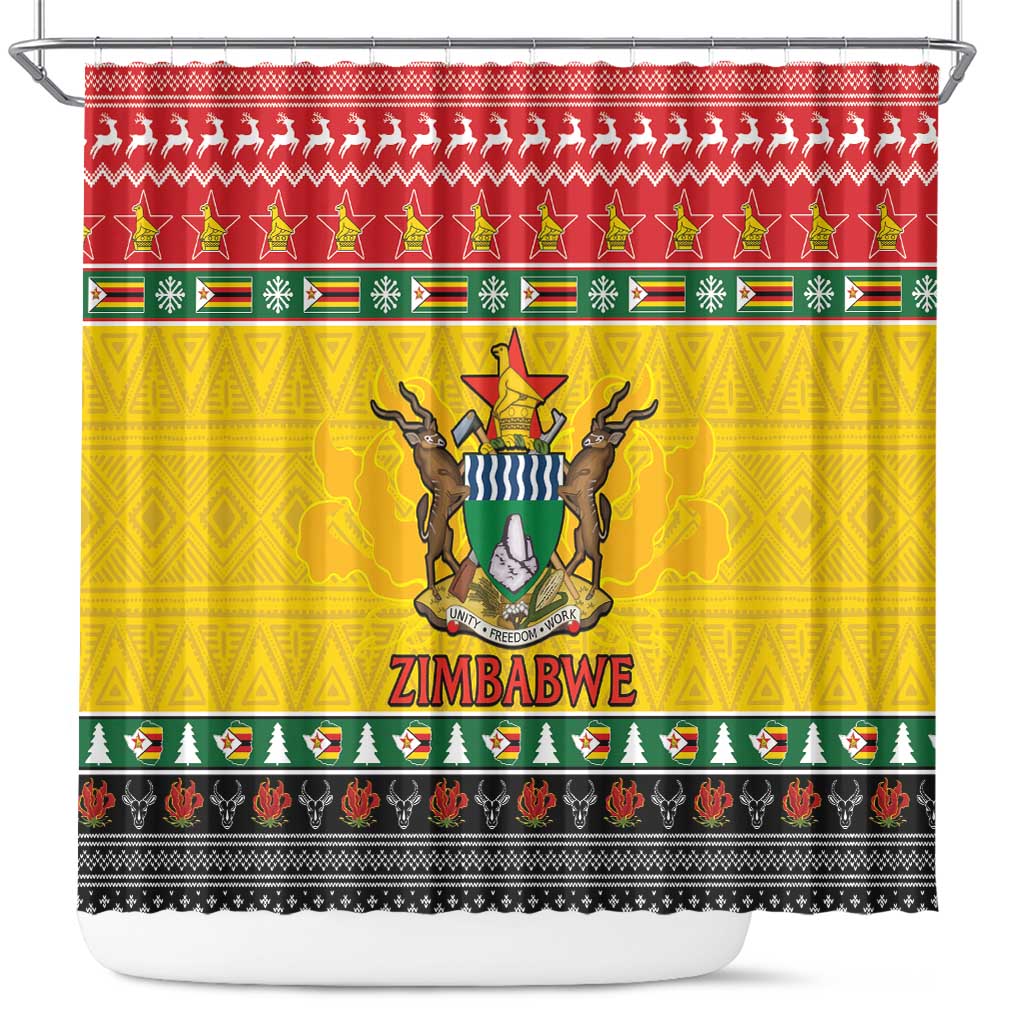 Zimbabwe Christmas Shower Curtain Coat Of Arms Muve neKisimusi