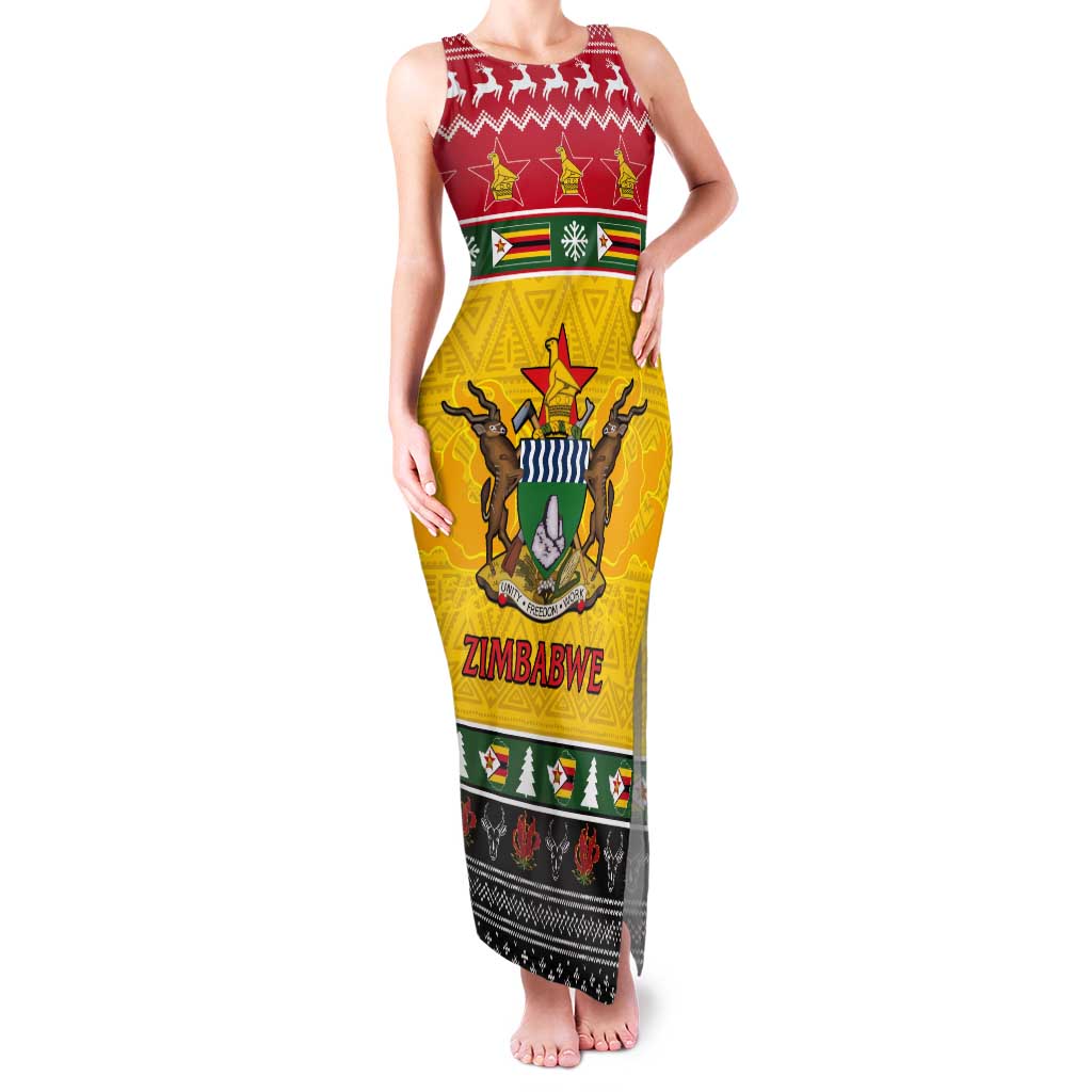 Zimbabwe Christmas Tank Maxi Dress Coat Of Arms Muve neKisimusi - Wonder Print Shop