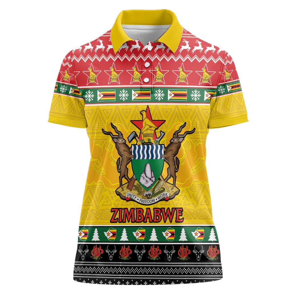 Zimbabwe Christmas Women Polo Shirt Coat Of Arms Muve neKisimusi - Wonder Print Shop