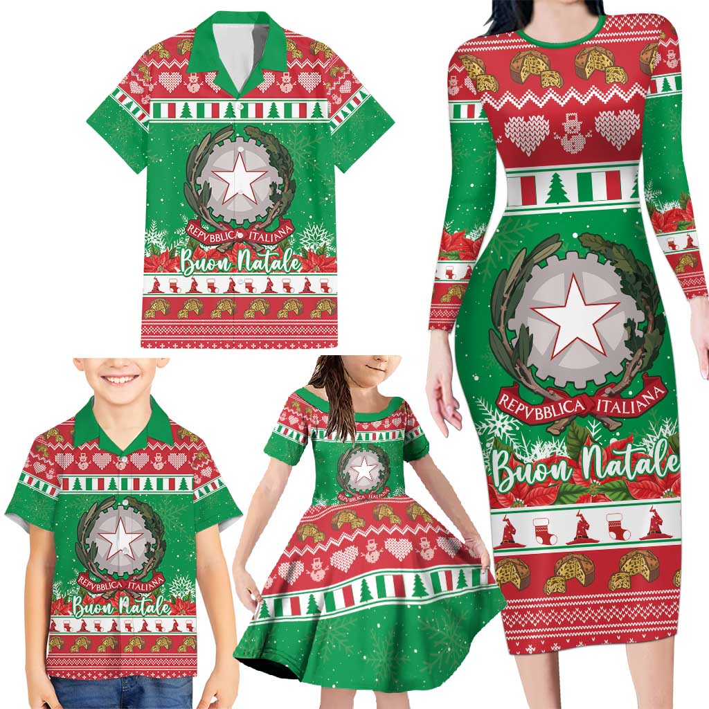 Italy Christmas Family Matching Long Sleeve Bodycon Dress and Hawaiian Shirt Coat Of Arms Buon Natale - Wonder Print Shop