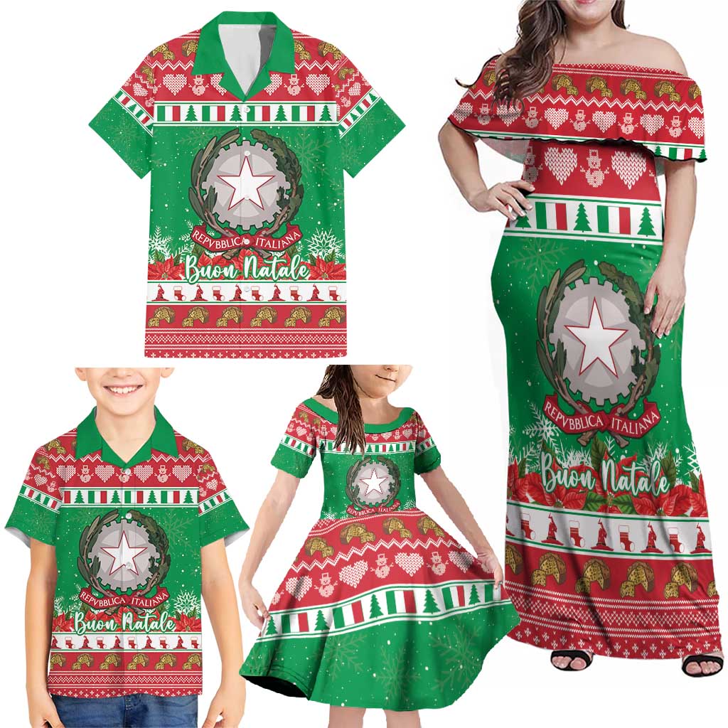 Italy Christmas Family Matching Off Shoulder Maxi Dress and Hawaiian Shirt Coat Of Arms Buon Natale - Wonder Print Shop