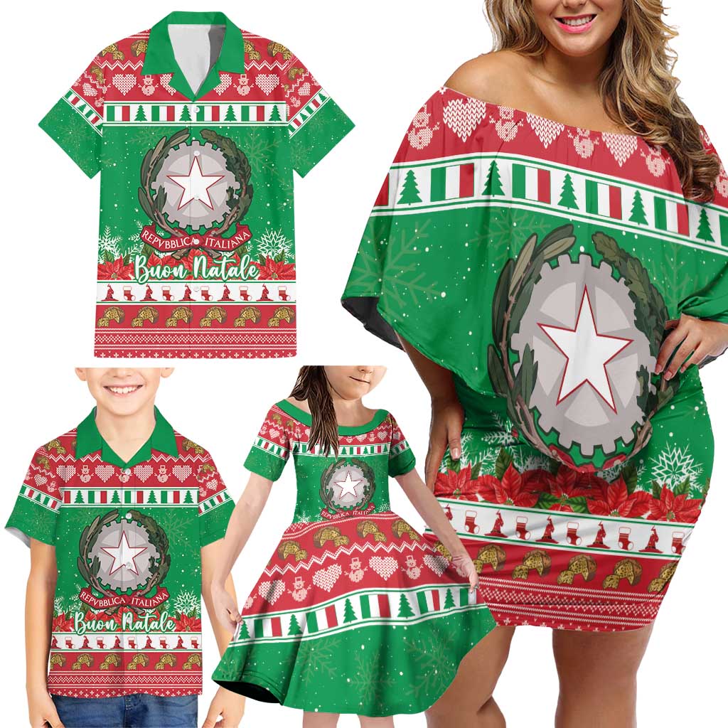 Italy Christmas Family Matching Off Shoulder Short Dress and Hawaiian Shirt Coat Of Arms Buon Natale - Wonder Print Shop