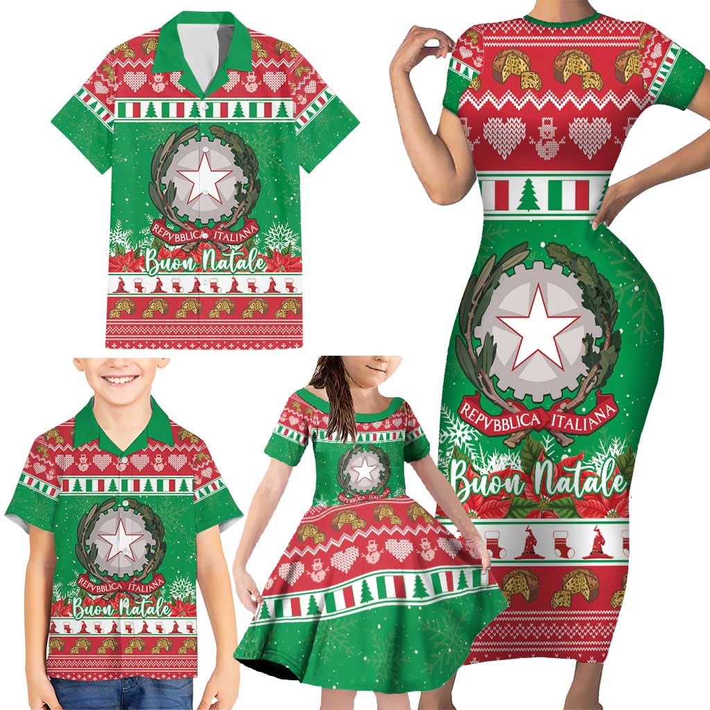 Italy Christmas Family Matching Short Sleeve Bodycon Dress and Hawaiian Shirt Coat Of Arms Buon Natale - Wonder Print Shop