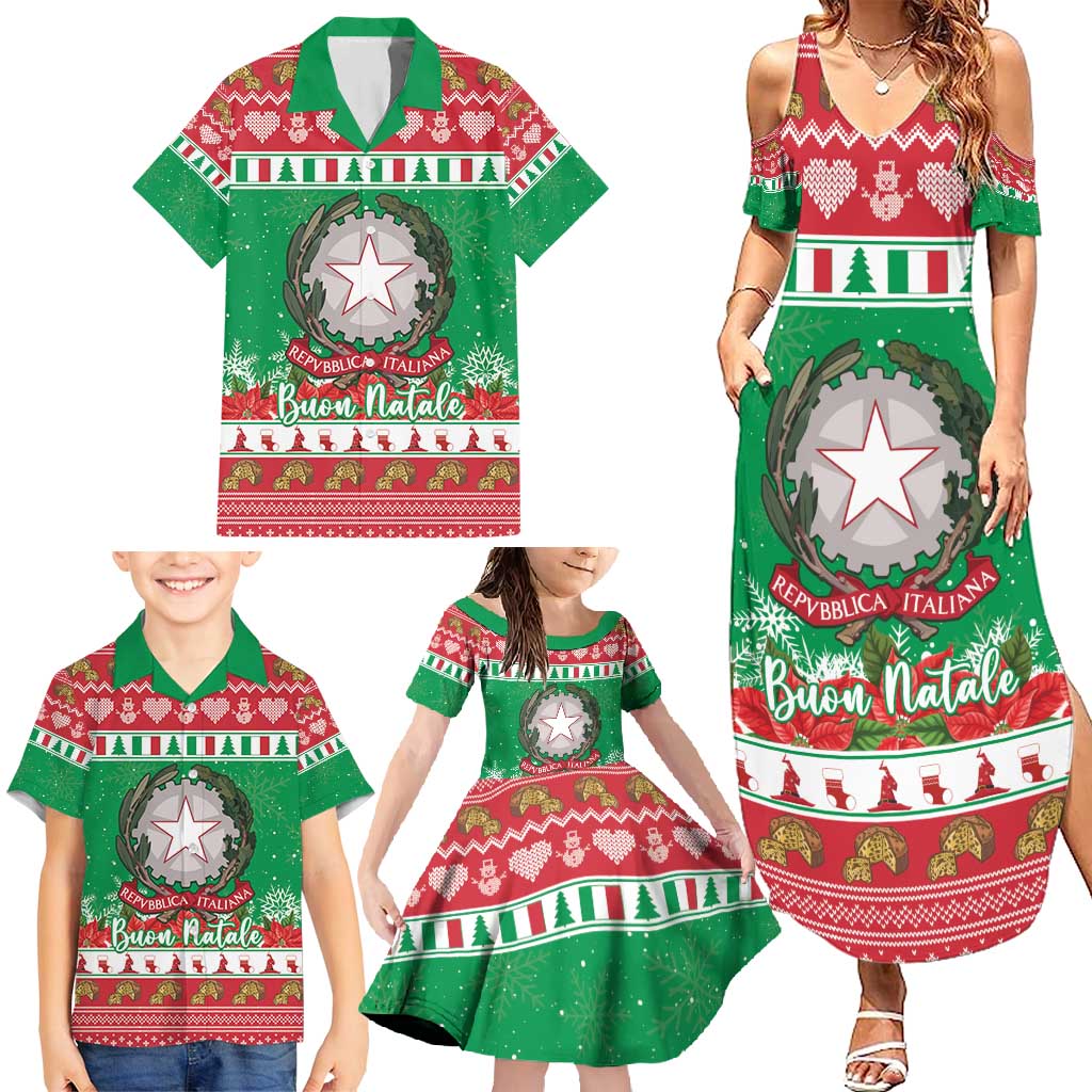 Italy Christmas Family Matching Summer Maxi Dress and Hawaiian Shirt Coat Of Arms Buon Natale - Wonder Print Shop