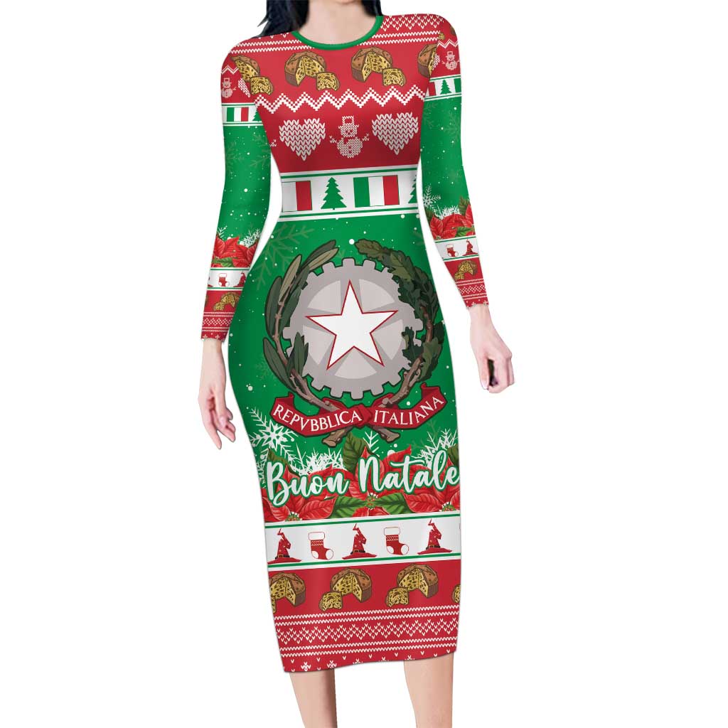 Italy Christmas Long Sleeve Bodycon Dress Coat Of Arms Buon Natale - Wonder Print Shop