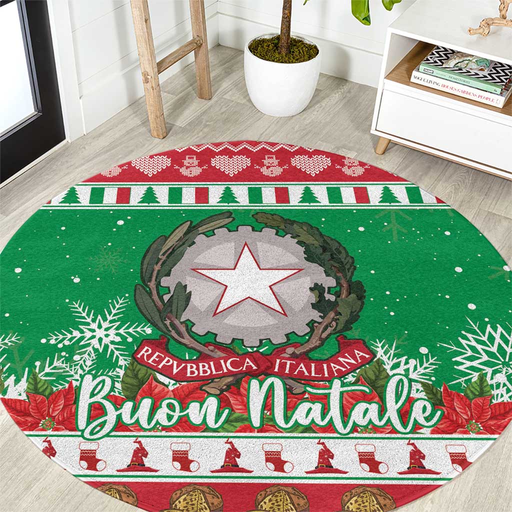 Green circular Christmas carpet with Italy emblem and “Buon Natale” decorative border