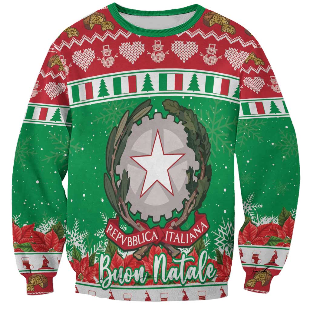 Unisex green Christmas sweatshirt with coat of arms and Buon Natale front graphic