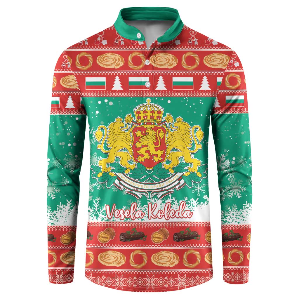 Festive green and red long-sleeve sweatshirt with Bulgarian crest and “Vesela Koleda” text