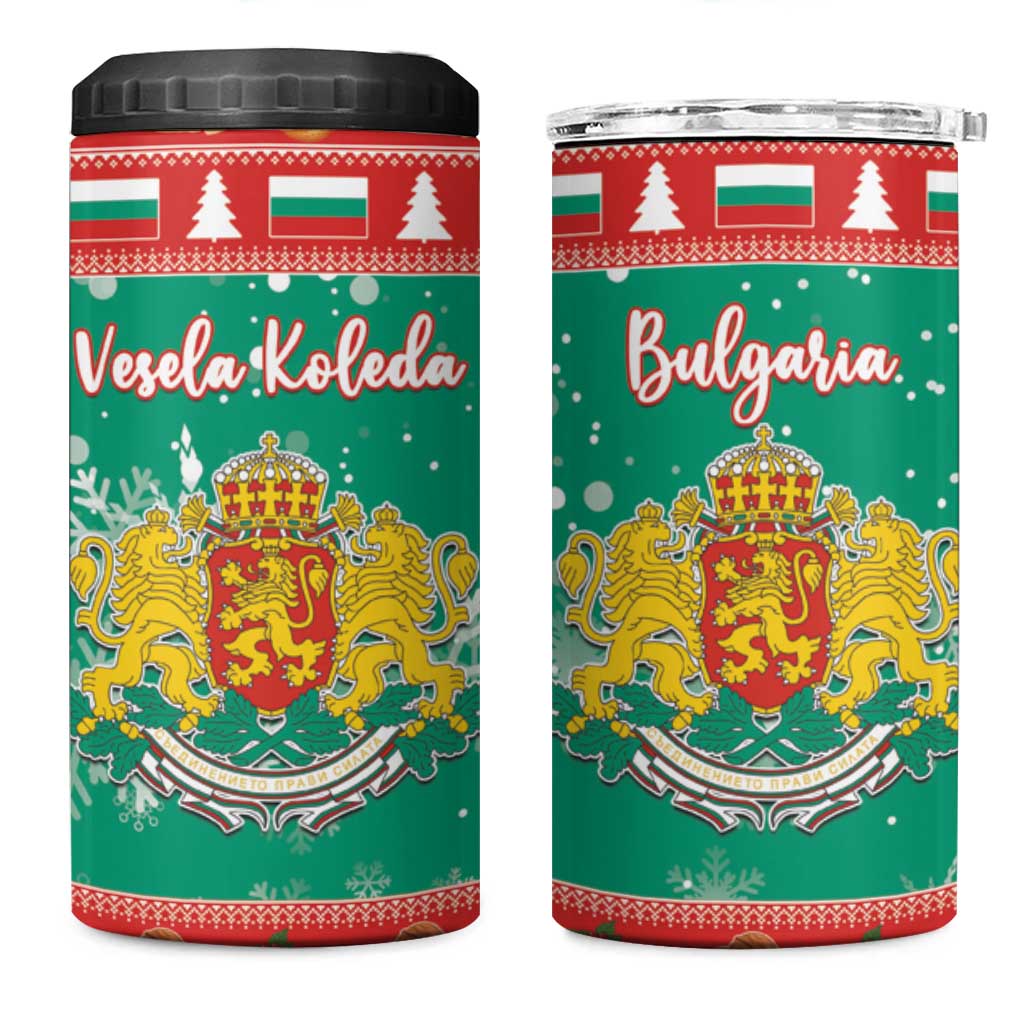 Bulgaria Christmas 4 in 1 Can Cooler Tumbler Coat Of Arms Vesela Koleda - Wonder Print Shop