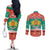 Bulgaria Christmas Couples Matching Off The Shoulder Long Sleeve Dress and Long Sleeve Button Shirt Coat Of Arms Vesela Koleda