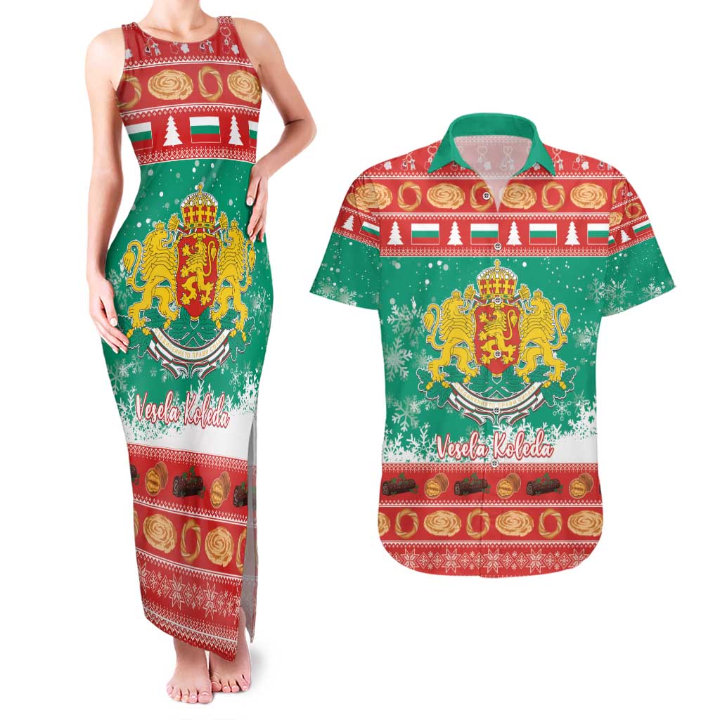 Bulgaria Christmas Couples Matching Tank Maxi Dress and Hawaiian Shirt Coat Of Arms Vesela Koleda - Wonder Print Shop