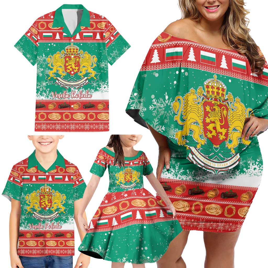 Bulgaria Christmas Family Matching Off Shoulder Short Dress and Hawaiian Shirt Coat Of Arms Vesela Koleda - Wonder Print Shop