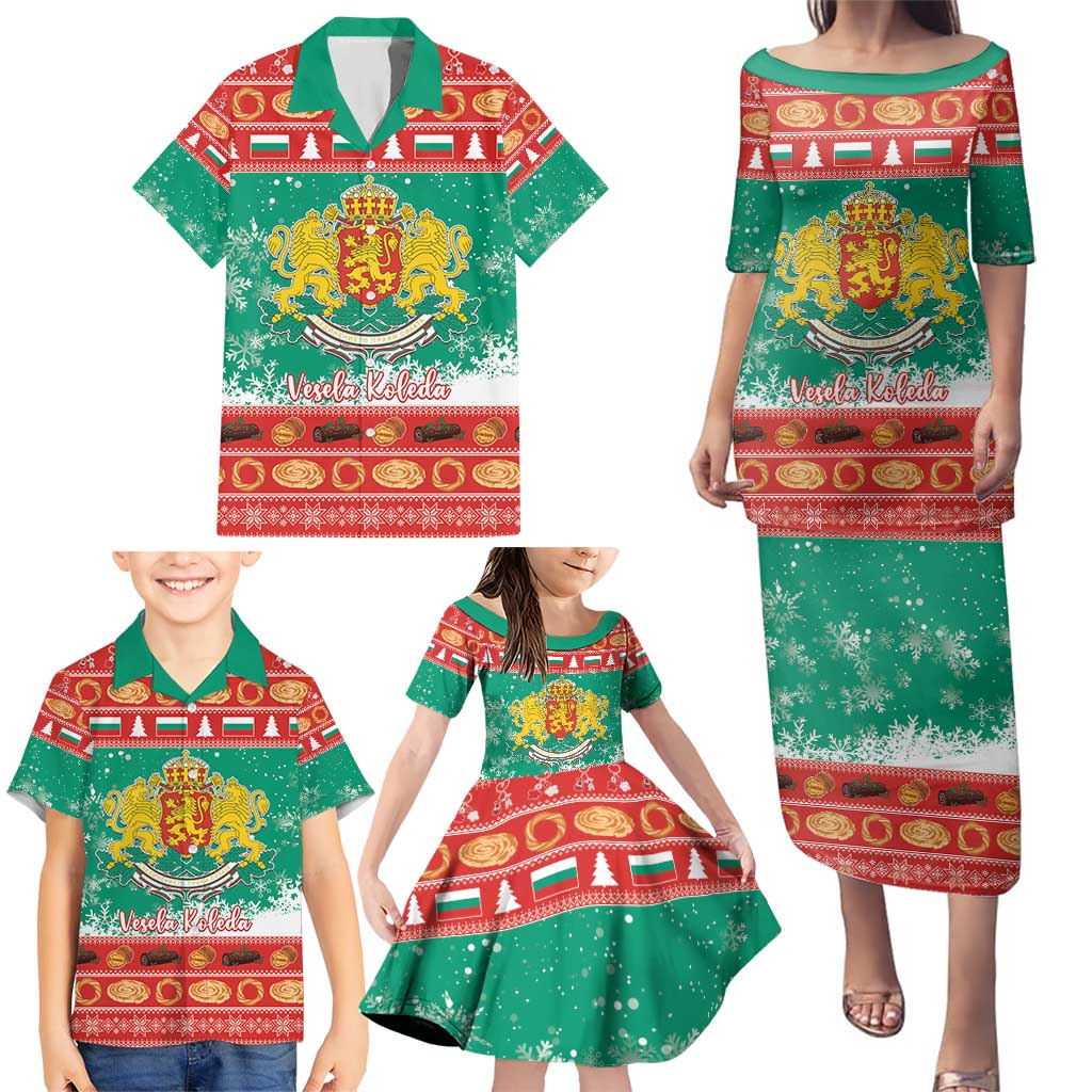 Bulgaria Christmas Family Matching Puletasi and Hawaiian Shirt Coat Of Arms Vesela Koleda - Wonder Print Shop