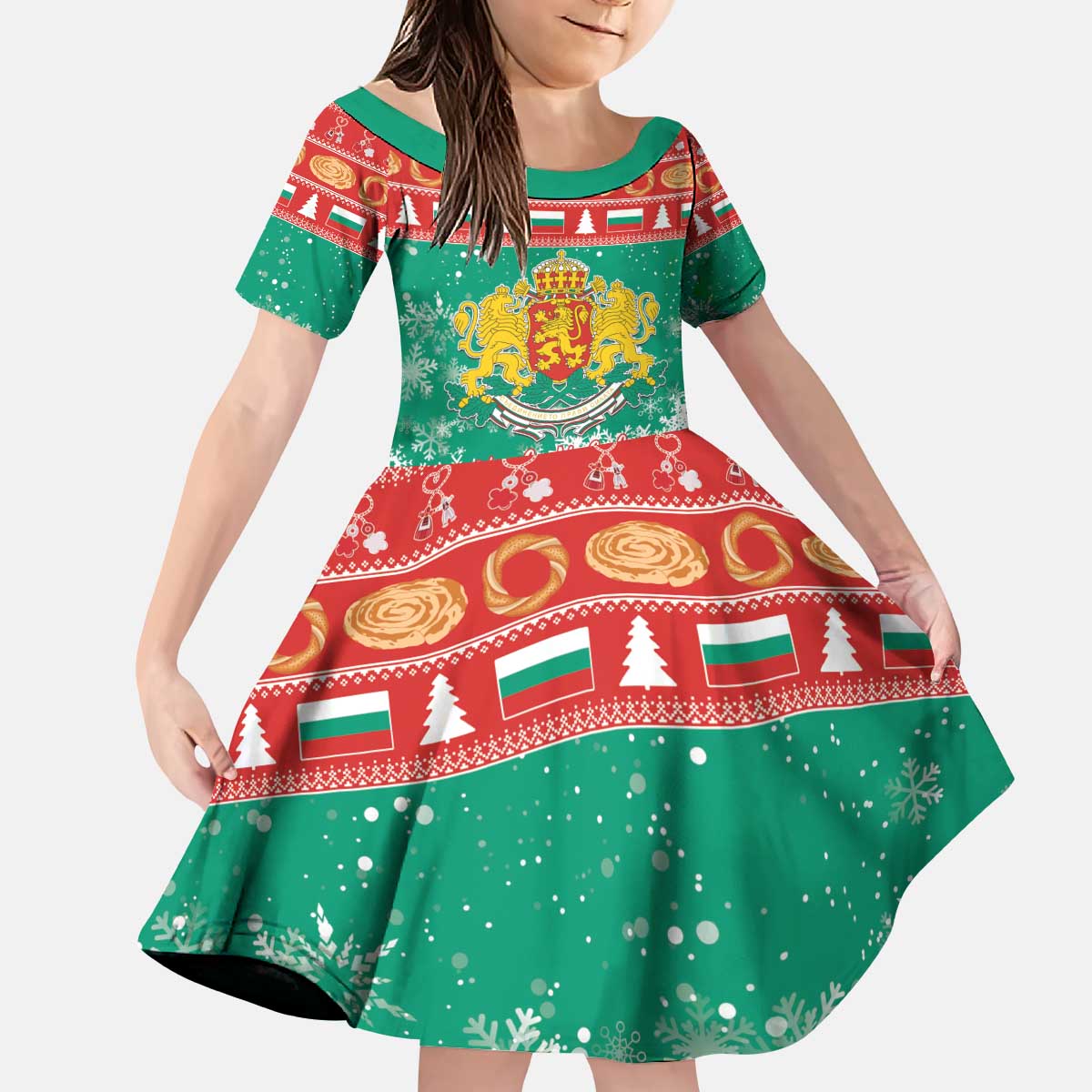 Bulgaria Christmas Kid Short Sleeve Dress Coat Of Arms Vesela Koleda - Wonder Print Shop