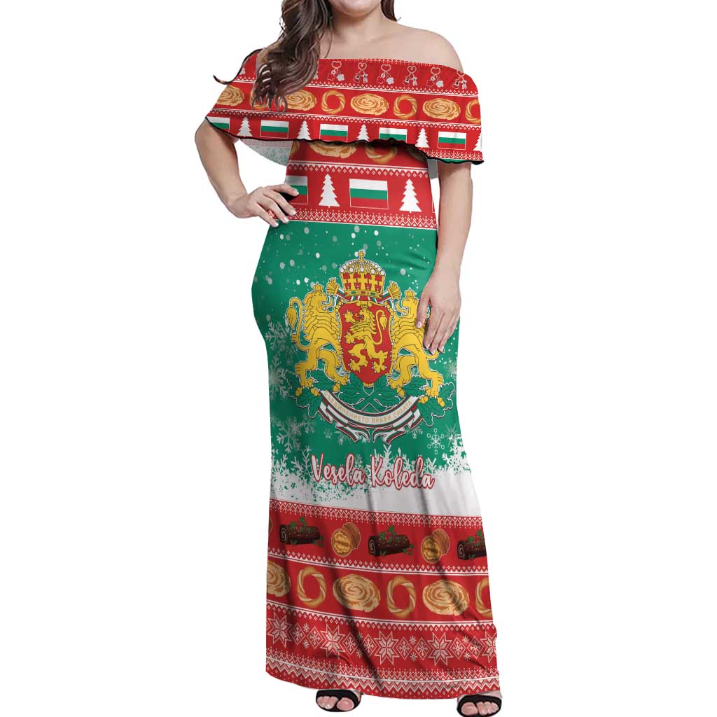 Bulgaria Christmas Off Shoulder Maxi Dress Coat Of Arms Vesela Koleda - Wonder Print Shop