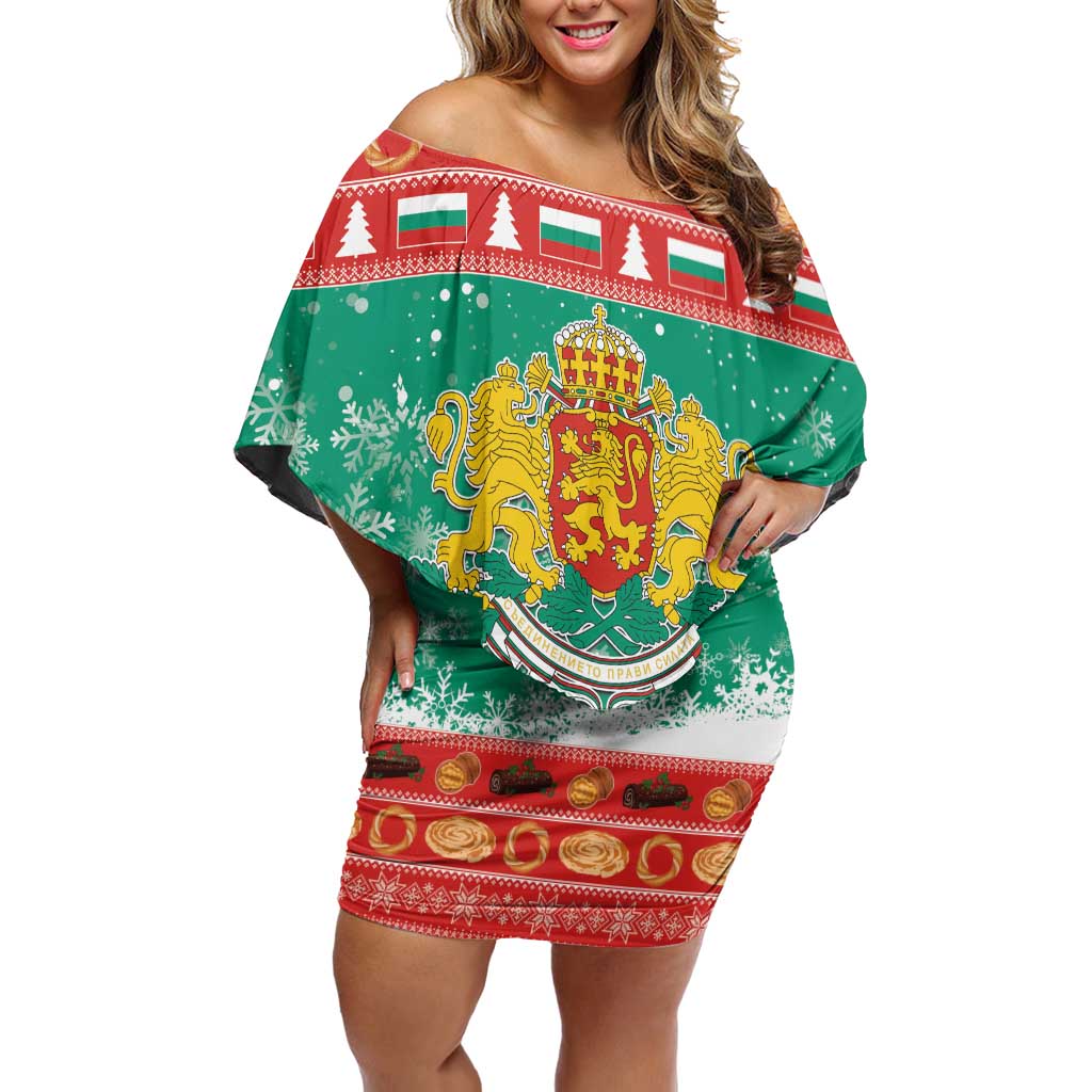 Bulgaria Christmas Off Shoulder Short Dress Coat Of Arms Vesela Koleda - Wonder Print Shop