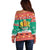 Bulgaria Christmas Off Shoulder Sweater Coat Of Arms Vesela Koleda - Wonder Print Shop