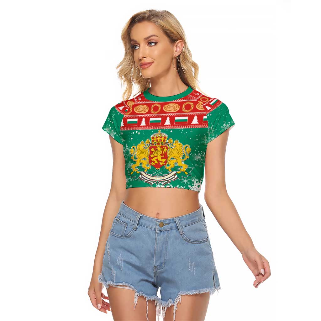 Bulgaria Christmas Raglan Cropped T Shirt Coat Of Arms Vesela Koleda - Wonder Print Shop