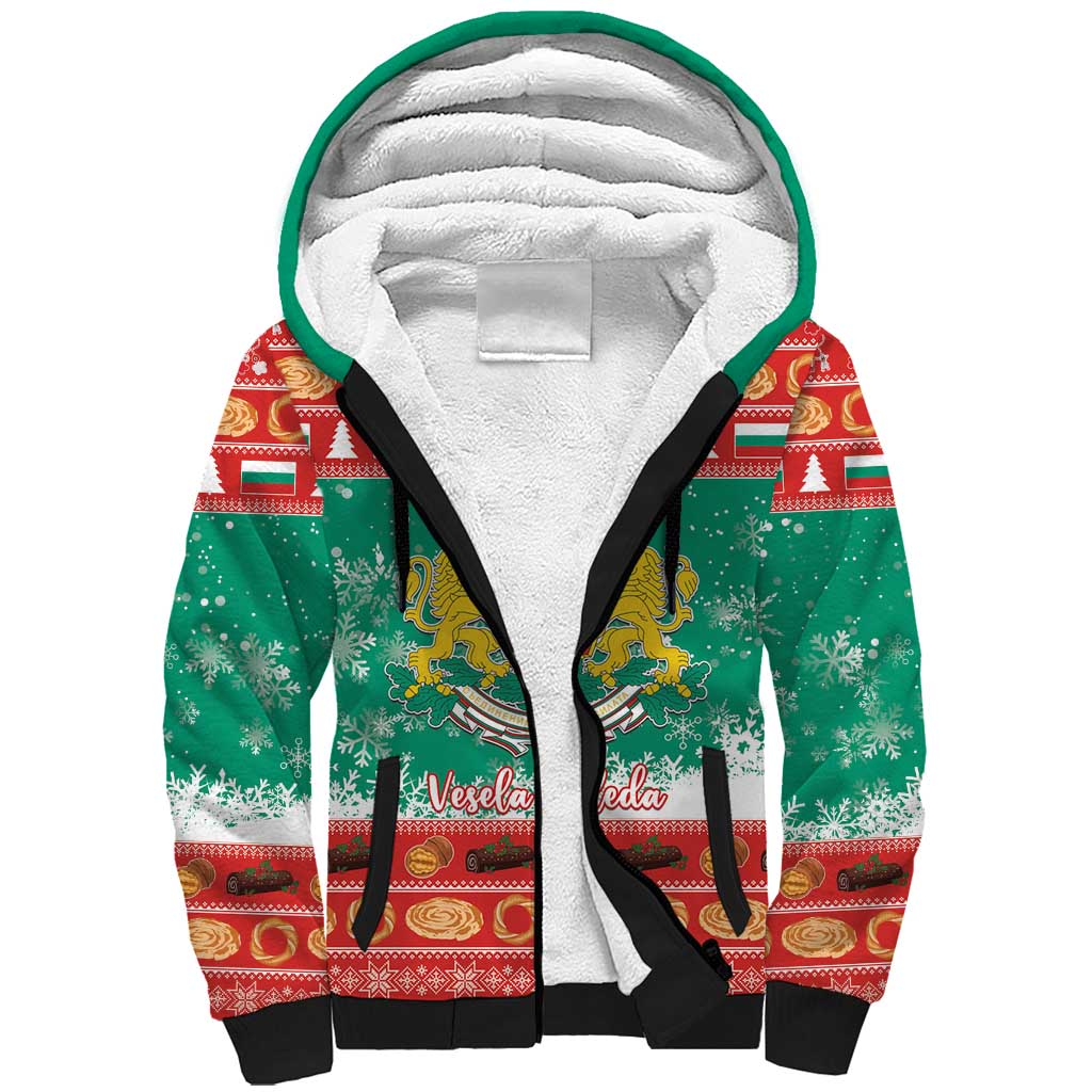 Bulgaria Christmas Sherpa Hoodie Coat Of Arms Vesela Koleda - Wonder Print Shop