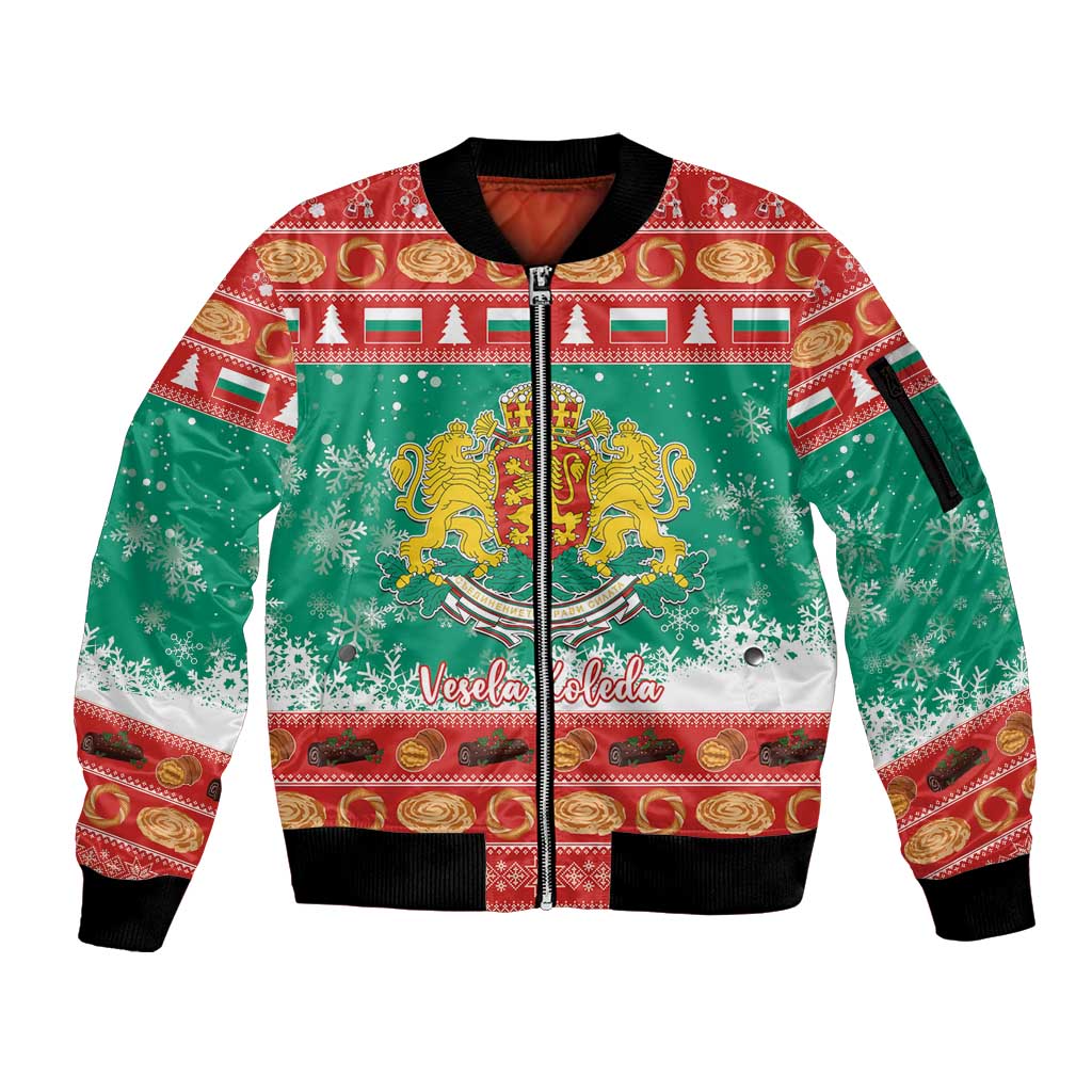 Bulgaria Christmas Sleeve Zip Bomber Jacket Coat Of Arms Vesela Koleda - Wonder Print Shop