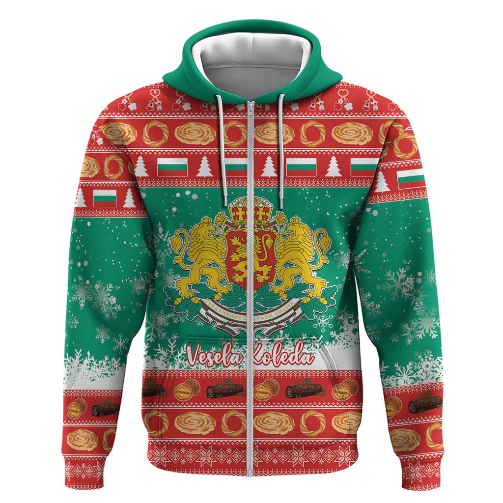 Bulgaria Christmas Zip Hoodie Coat Of Arms Vesela Koleda - Wonder Print Shop