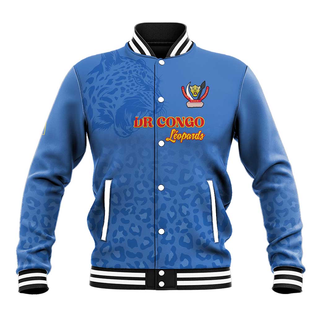 Custom DR Congo Football Baseball Jacket Go Champions Leopards - Blue - Wonder Print Shop