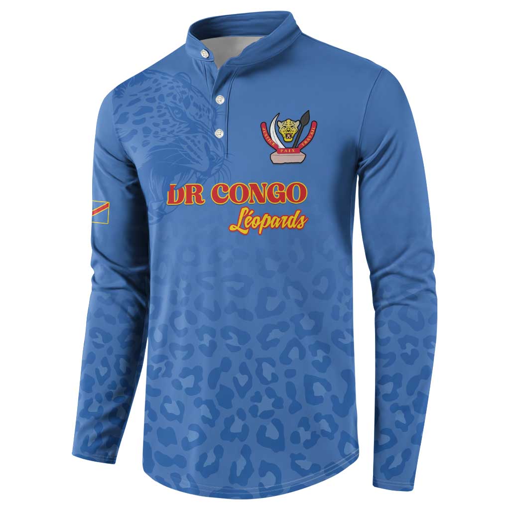 Custom DR Congo Football Button Sweatshirt Go Champions Leopards - Blue - Wonder Print Shop
