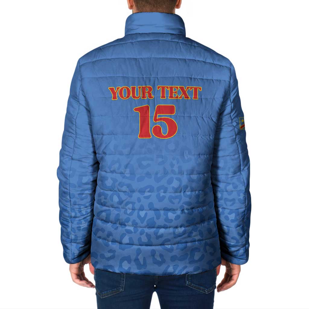 Custom DR Congo Football Padded Jacket Go Champions Leopards - Blue - Wonder Print Shop