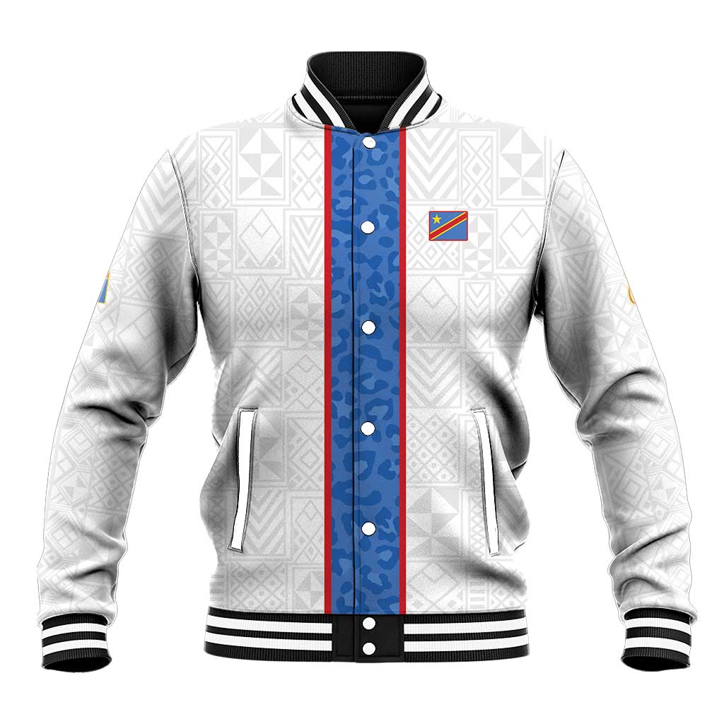 Custom DR Congo Football Baseball Jacket Leopards Mix Kuba Raffia Pattern - Wonder Print Shop