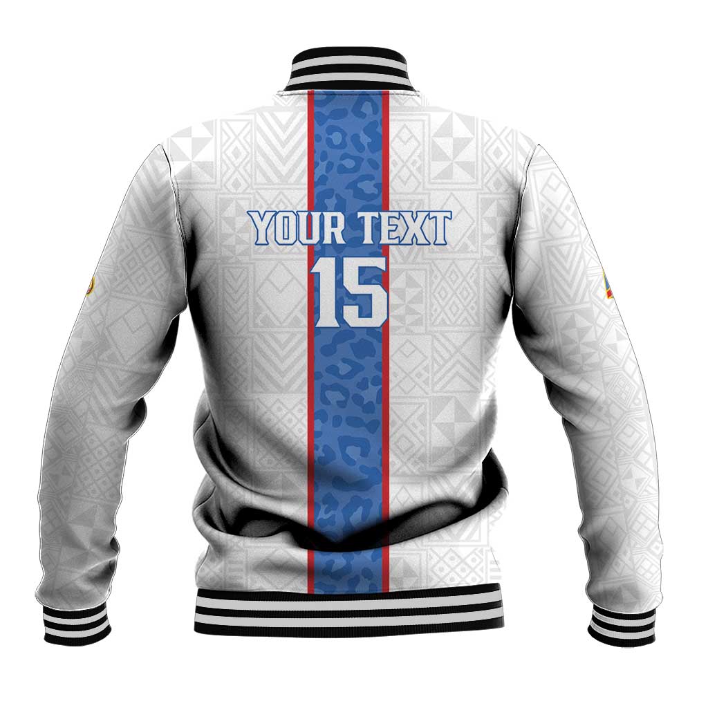 Custom DR Congo Football Baseball Jacket Leopards Mix Kuba Raffia Pattern - Wonder Print Shop