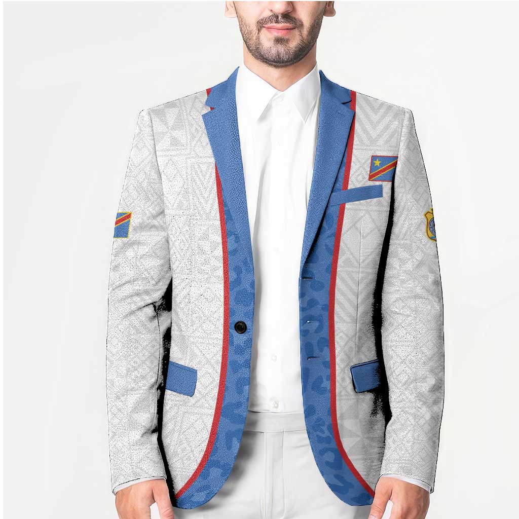 Custom DR Congo Football Blazer Leopards Mix Kuba Raffia Pattern - Wonder Print Shop